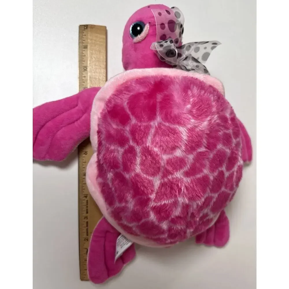 Vintage 1994 The Petting Zoo Pink Sea Turtle Plush w/ Polka Dot Bow 12”